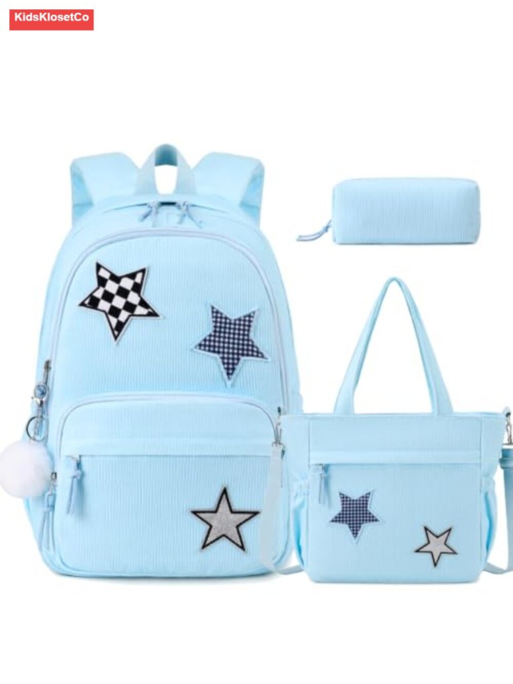 Corduroy 3-Piece Backpack Set for Girls with Tote and Pencil Pouch, School Bag